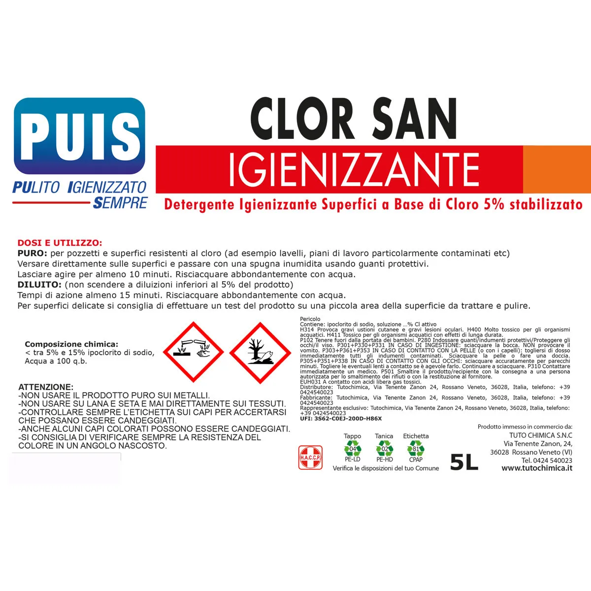 Tuto Chimica Clor San igienizzante cloro 5% 5 L