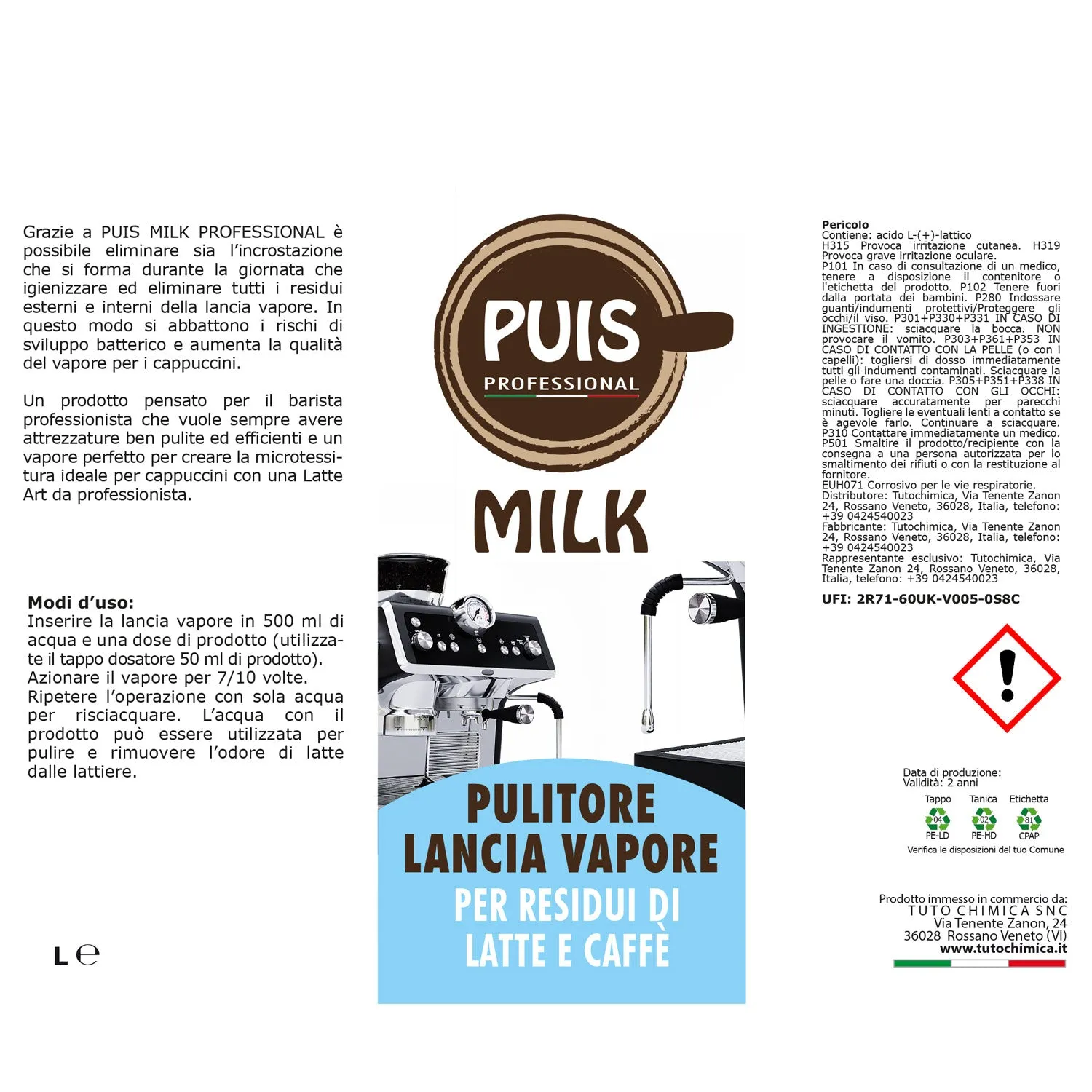 Puis Milk pulitore lancia vapore 1L latte