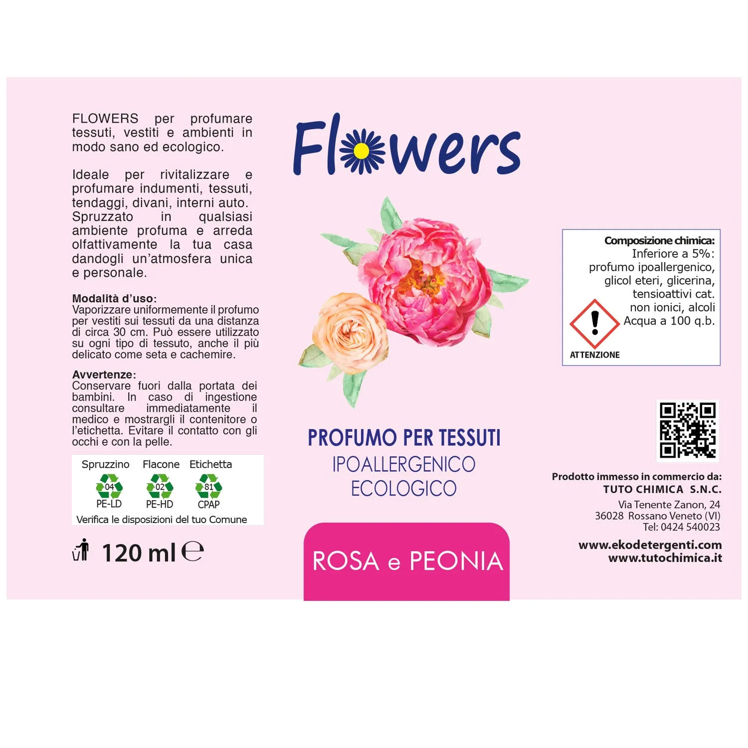 Tuto Chimica Flowers profuma tessuti 120 ml rosa peonia