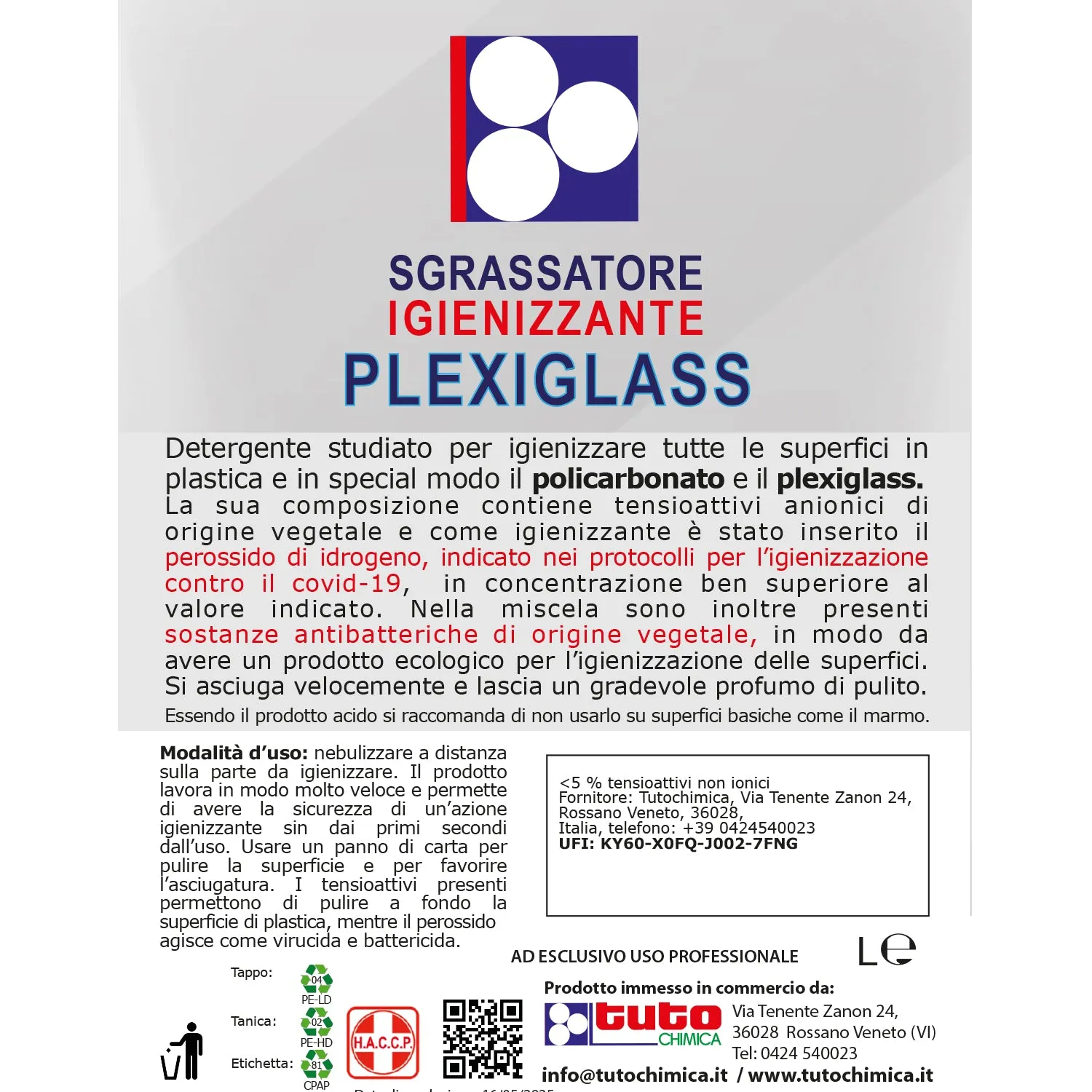 Tuto Chimica sgrassatore igienizzante plexiglass 500 ml