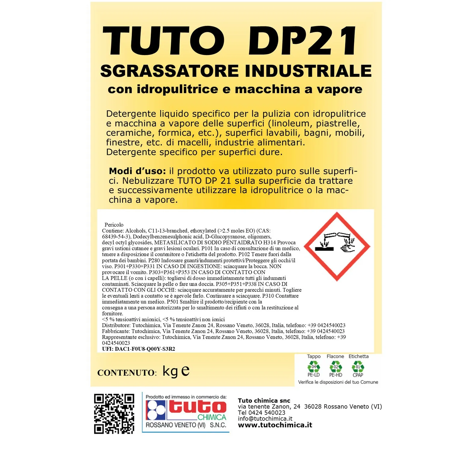 Tuto DP21 sgrassatore industriale 1 kg vapore