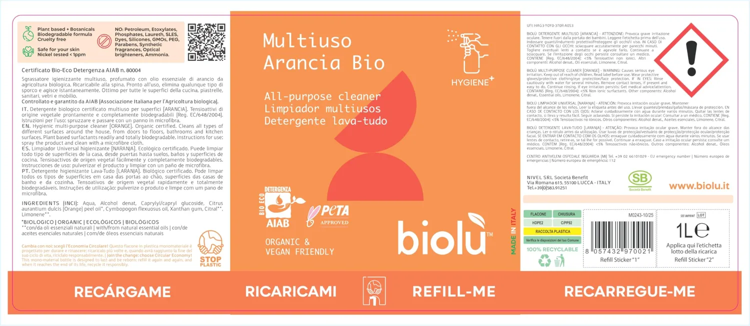 Biolù Casa Sgrassatore Multiuso 1L arancio dolce