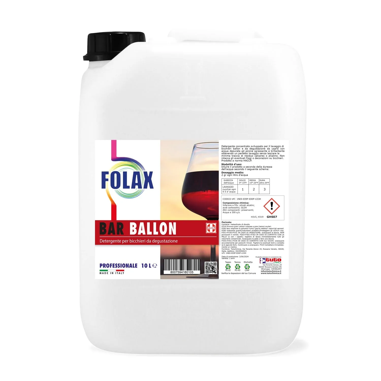 Folax Bar Ballon detergente calici vino 5 L horeca
