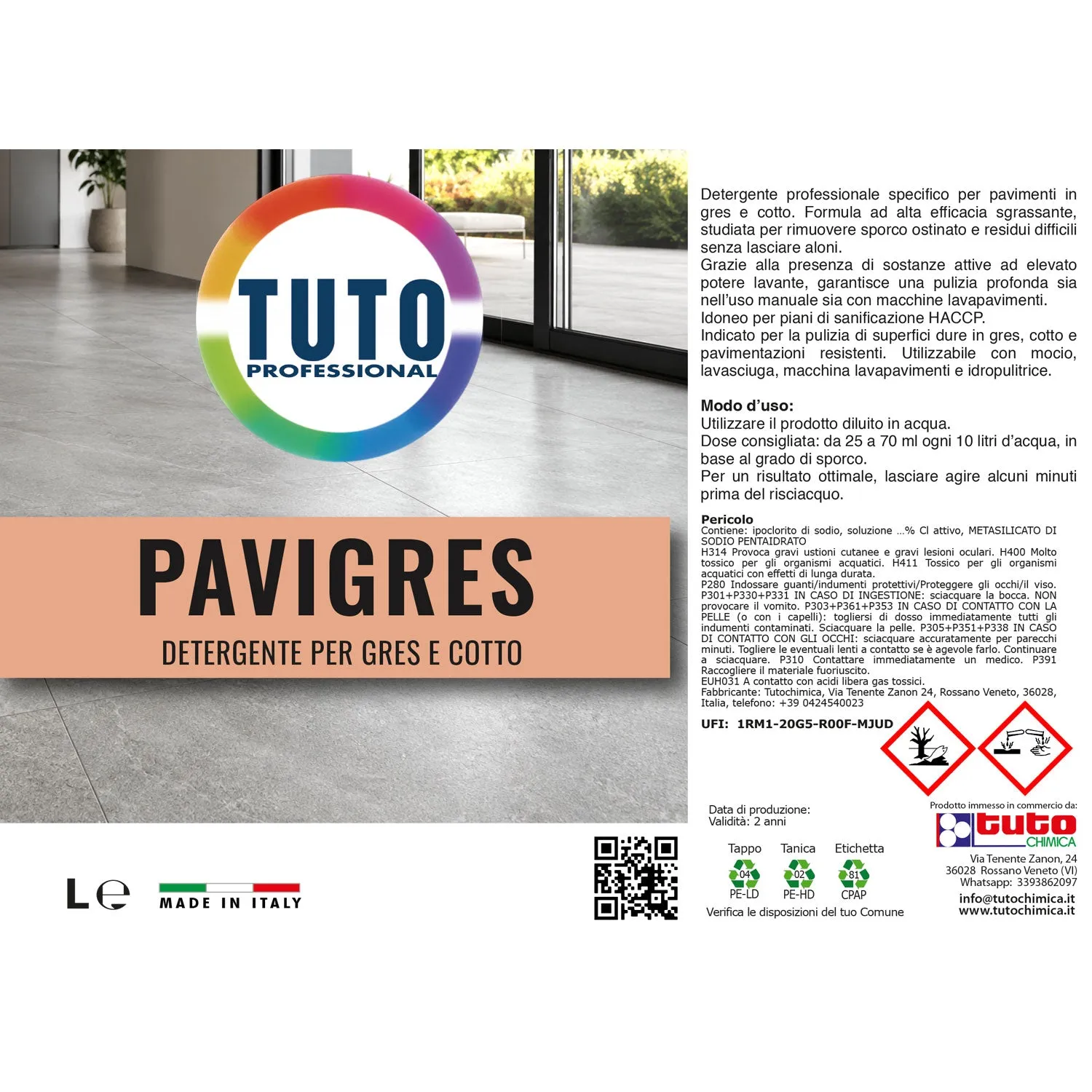 Tuto Chimica Pavigres detergente pavimenti gres cotto 1L senza aloni