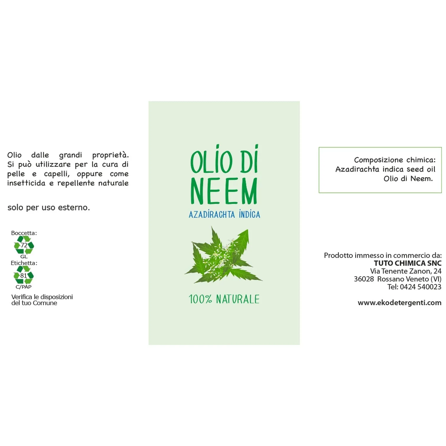 Tuto Chimica Eko olio di neem 30 ml puro