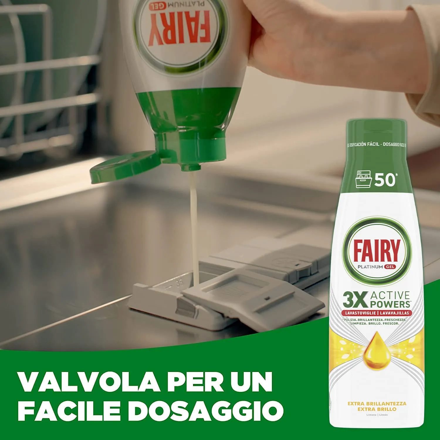 Fairy Platinum Limone gel lavastoviglie 50 lavaggi brillantezza