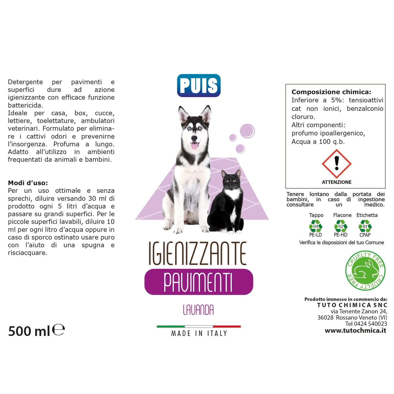 Tuto Chimica Puis detergente pavimenti igienizzante lavanda 500ml