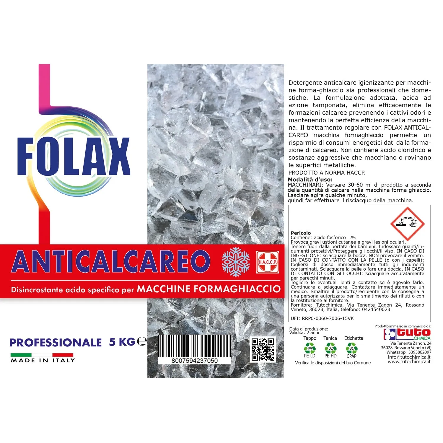 Tuto Chimica Folax anticalcare formaghiaccio 500 gr professionale