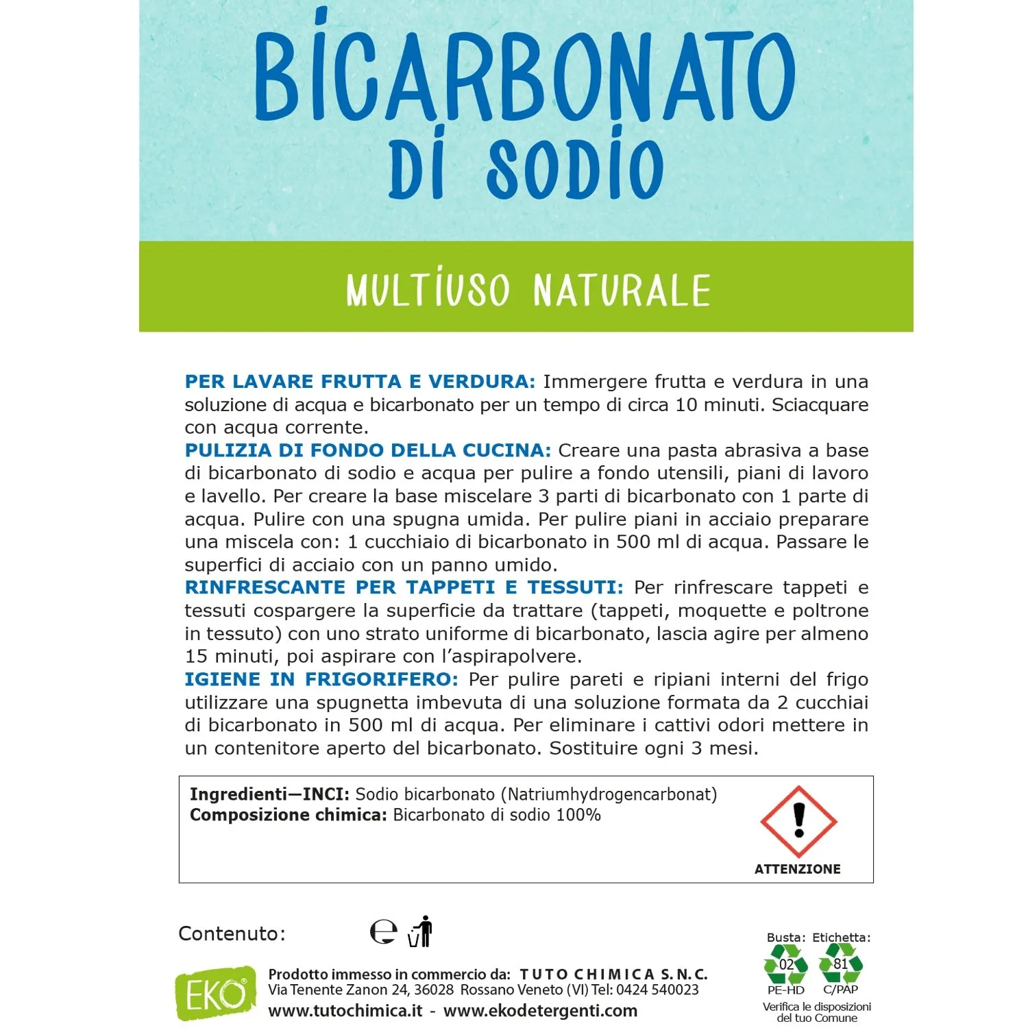 Tuto Chimica bicarbonato di sodio puro 1 kg multiuso