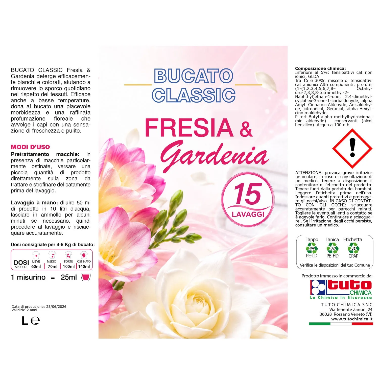 Tuto Chimica Classic detersivo lavatrice 1 L fresia gardenia