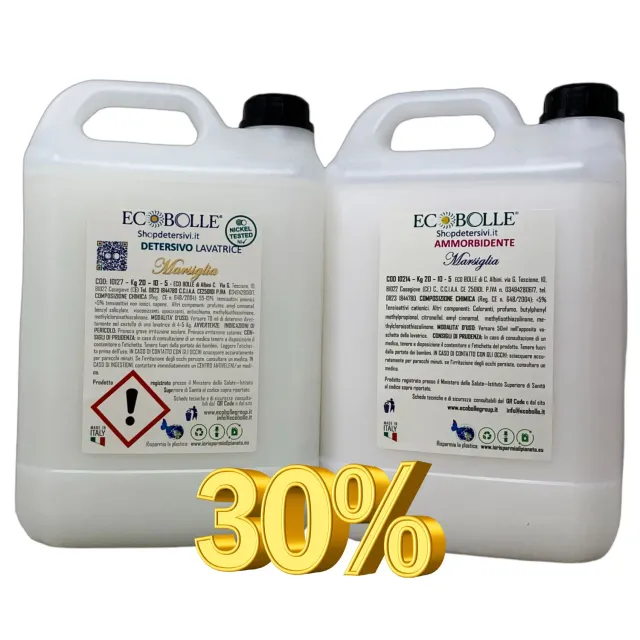 Ecobolle Marsiglia Kit Bucato 10kg Detersivo e Ammorbidente Profumato