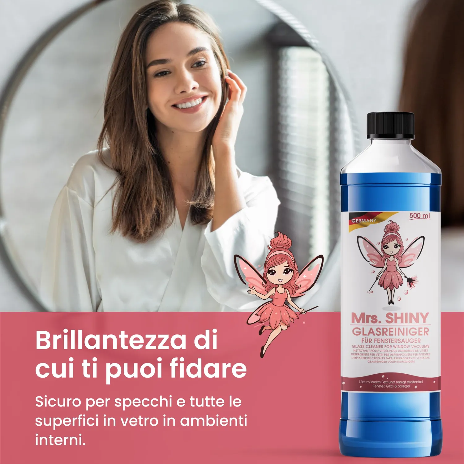 Mrs. Shiny Detergente Vetri Spray 500ml per Aspiravetro