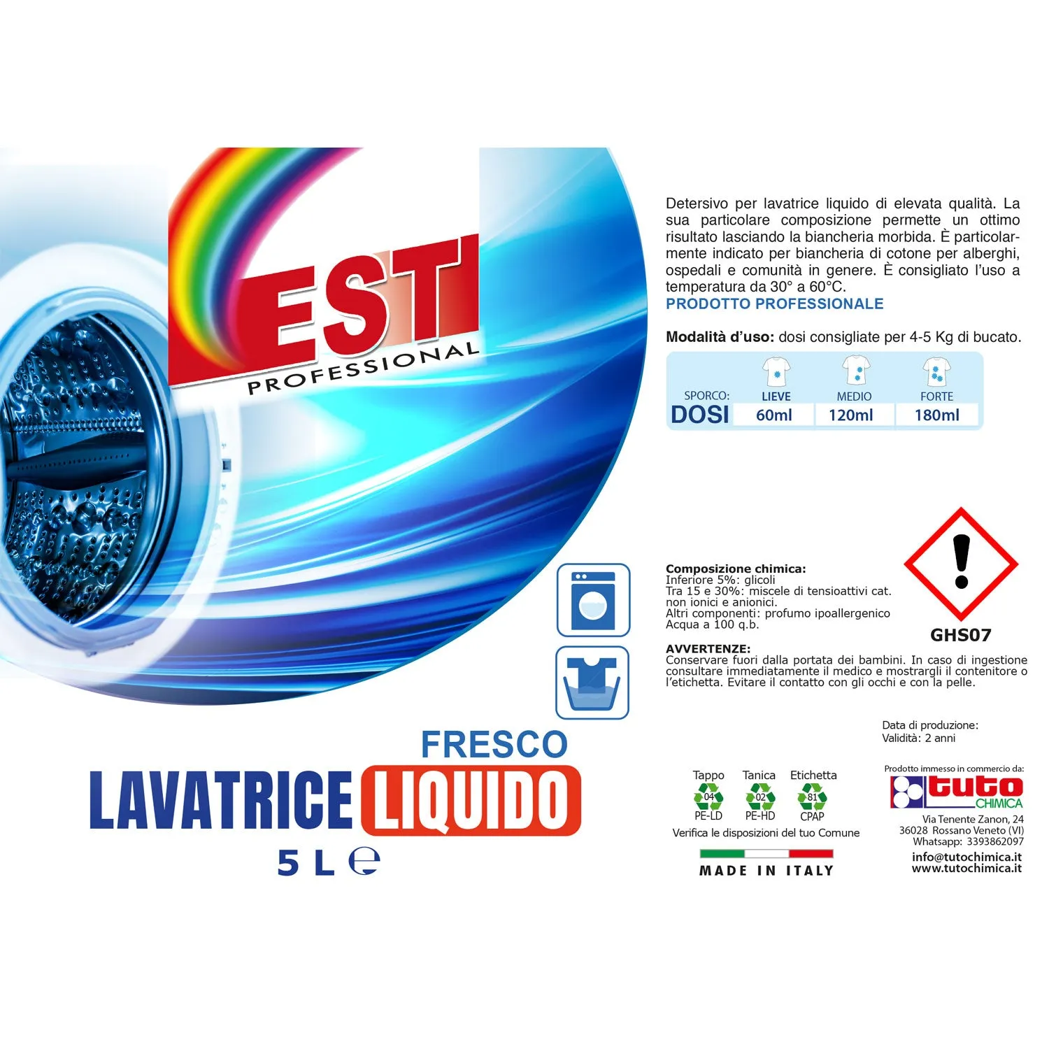 Tuto Chimica Est detersivo lavatrice liquido 5 L professionale