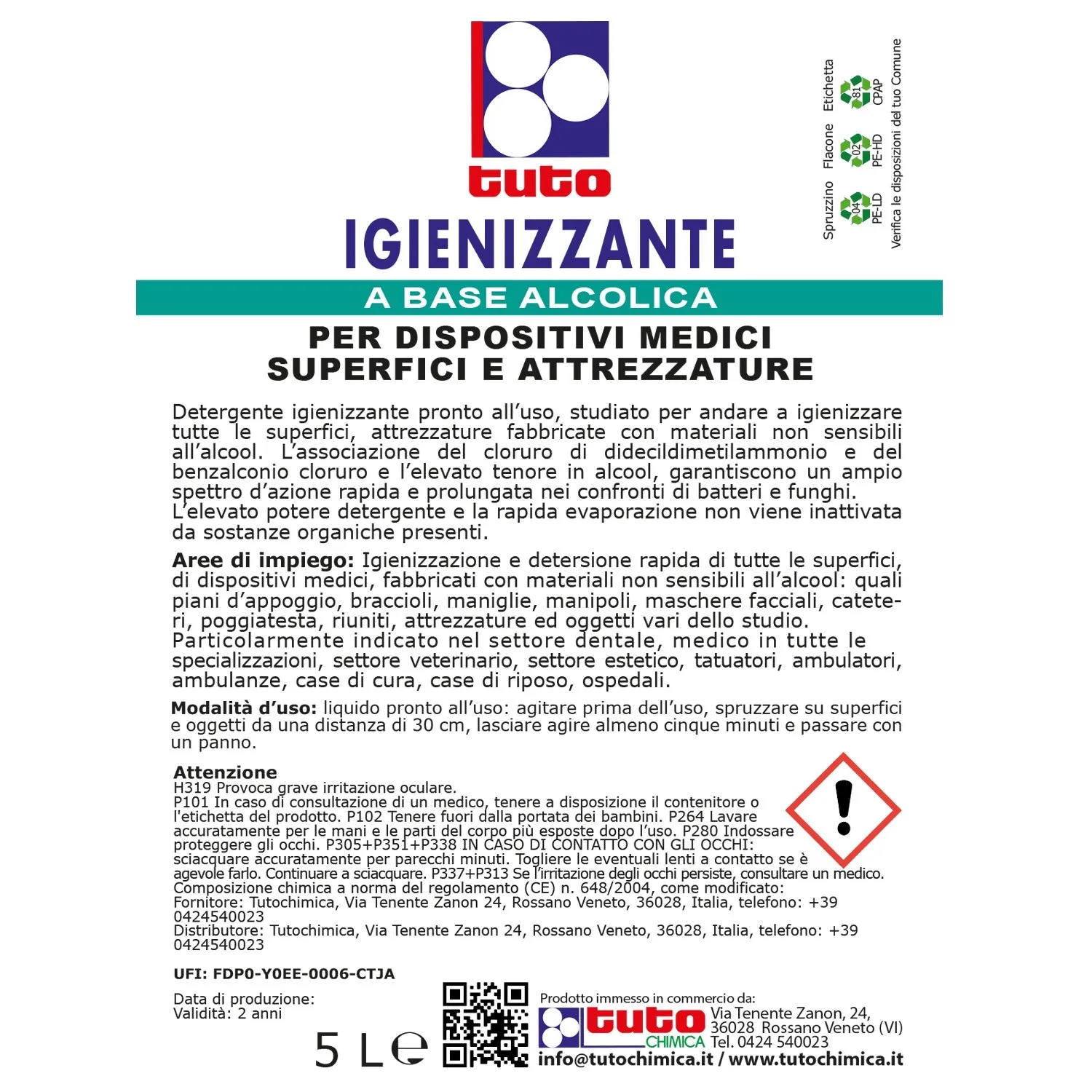 Tuto Chimica Igienizzante spray strumenti medici 500ml alcolico