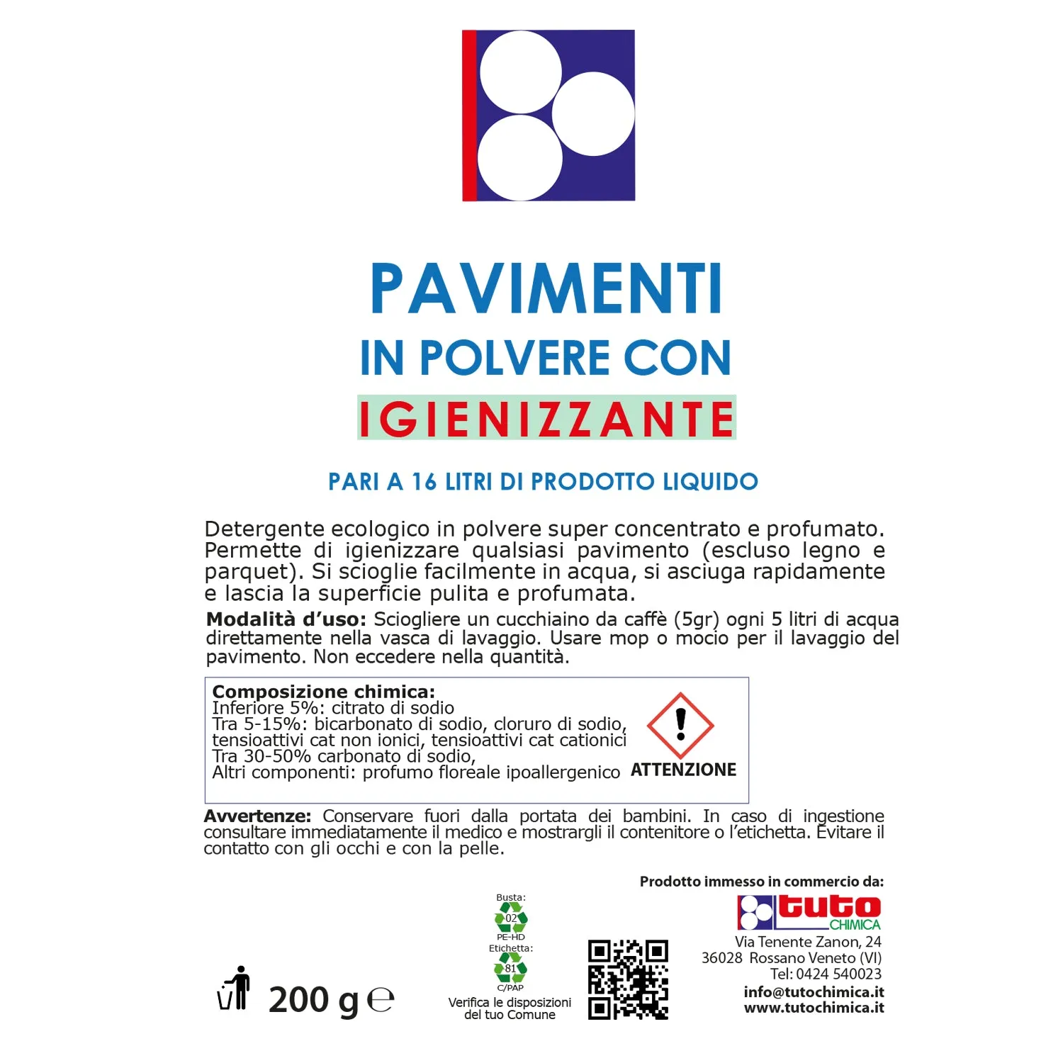 Tuto Chimica detergente pavimenti polvere igienizzante 200g intenso