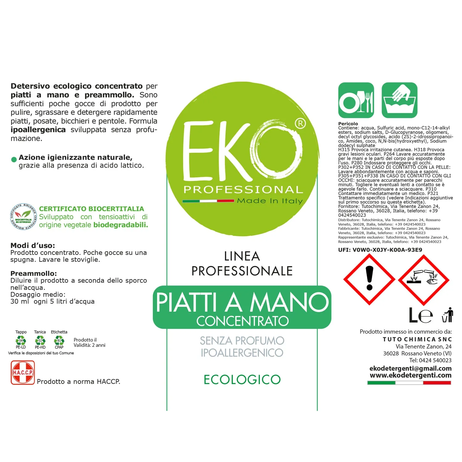 Tuto Chimica Eko Professional detersivo piatti 1L acido lattico
