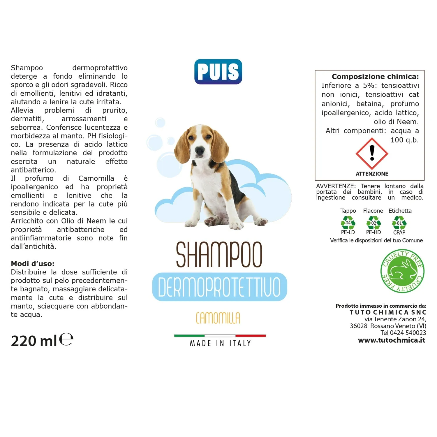 Tuto Chimica Puis Shampoo Cani camomilla 220ml lenitivo