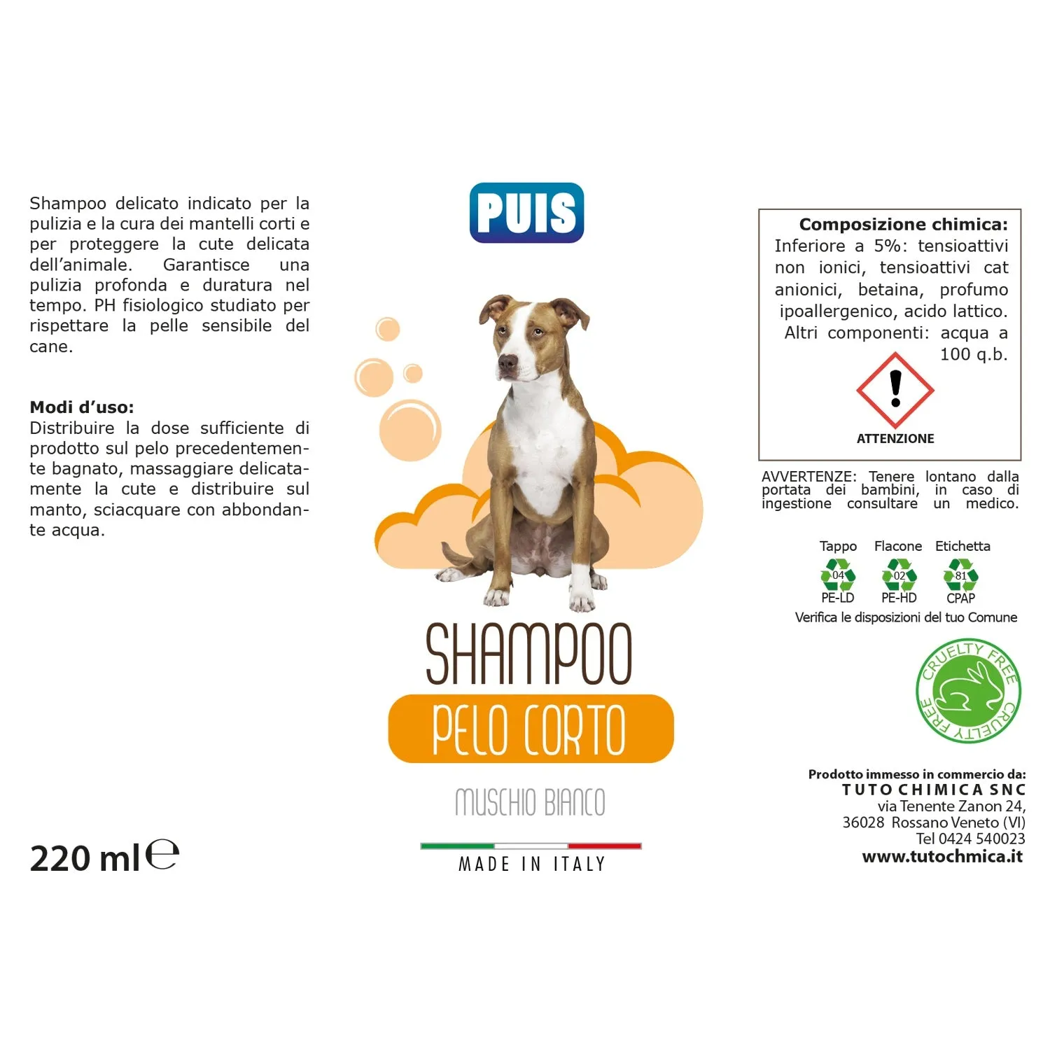 Puis Shampoo Cani Pelo Corto Muschio Bianco 220 ml