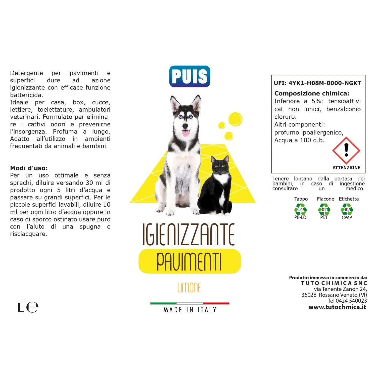 Tuto Chimica Puis Detergente Pavimenti Limone 500 ml animali
