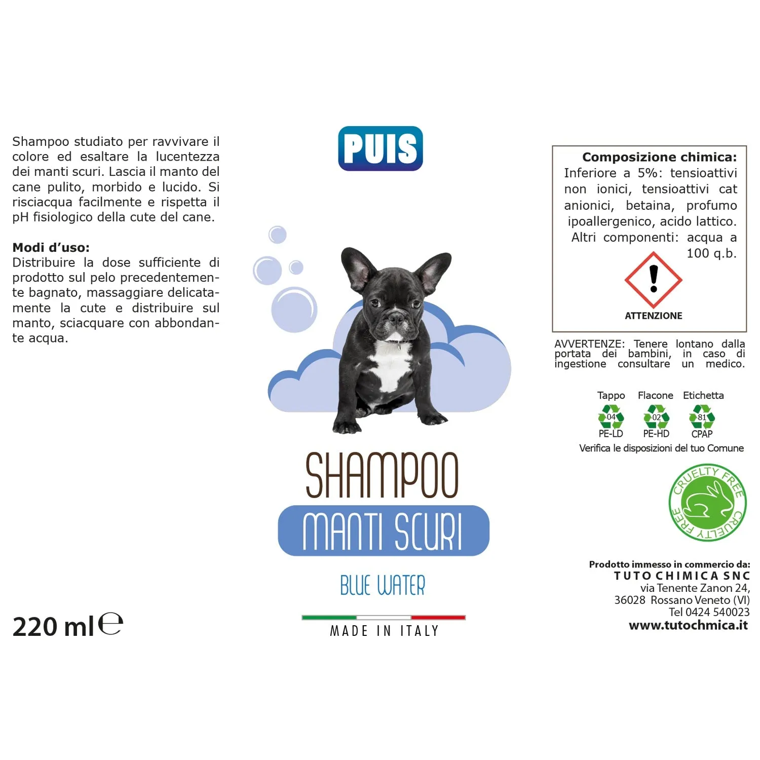 Tuto Chimica Puis shampoo cani pelo nero 220 ml Blue Water