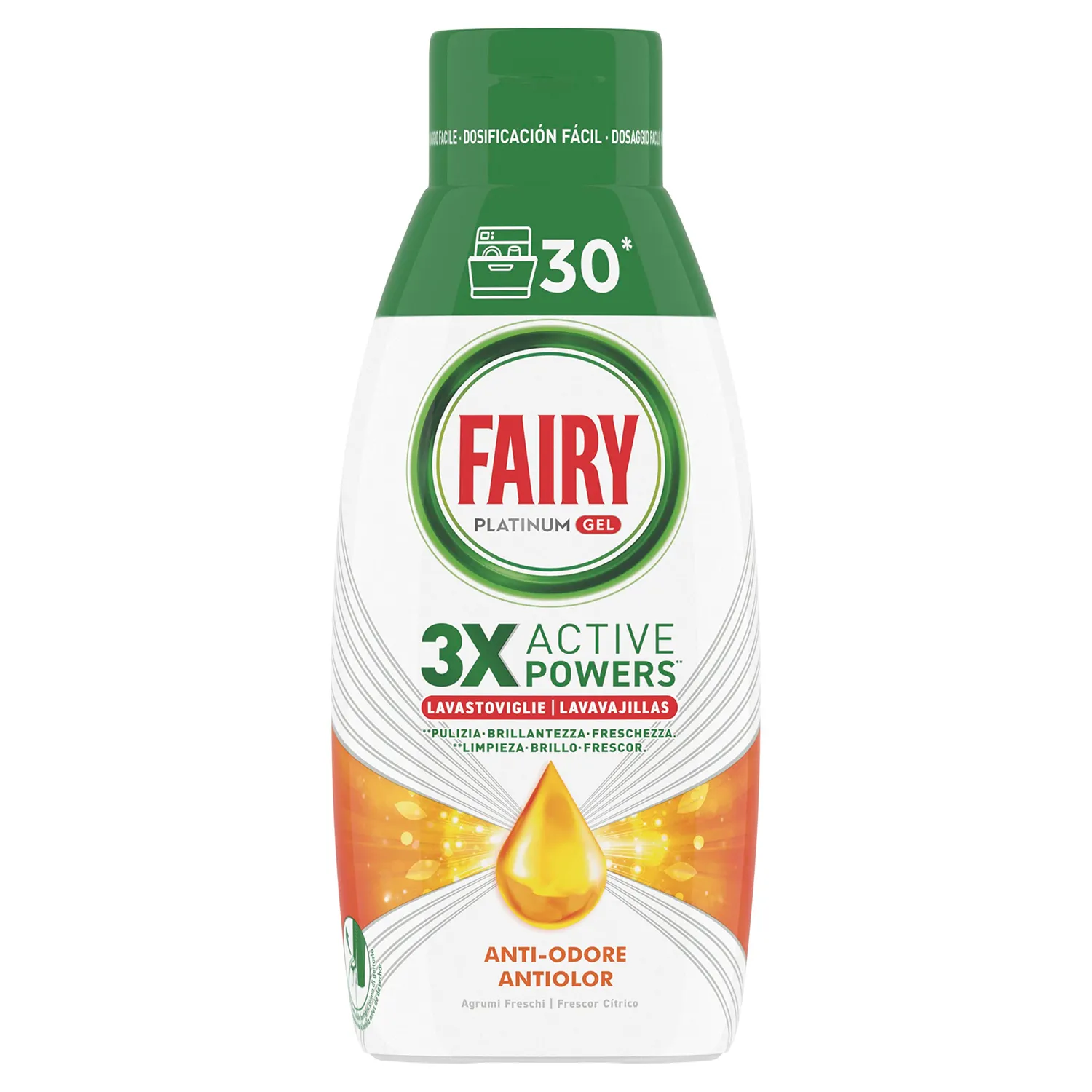 Fairy Platinum gel lavastoviglie limone 3 bottiglie 90 lavaggi