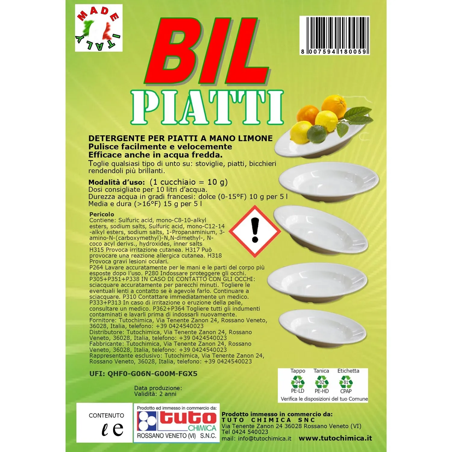 Tuto Chimica Bil 8 detersivo piatti limone 5 L pH 7