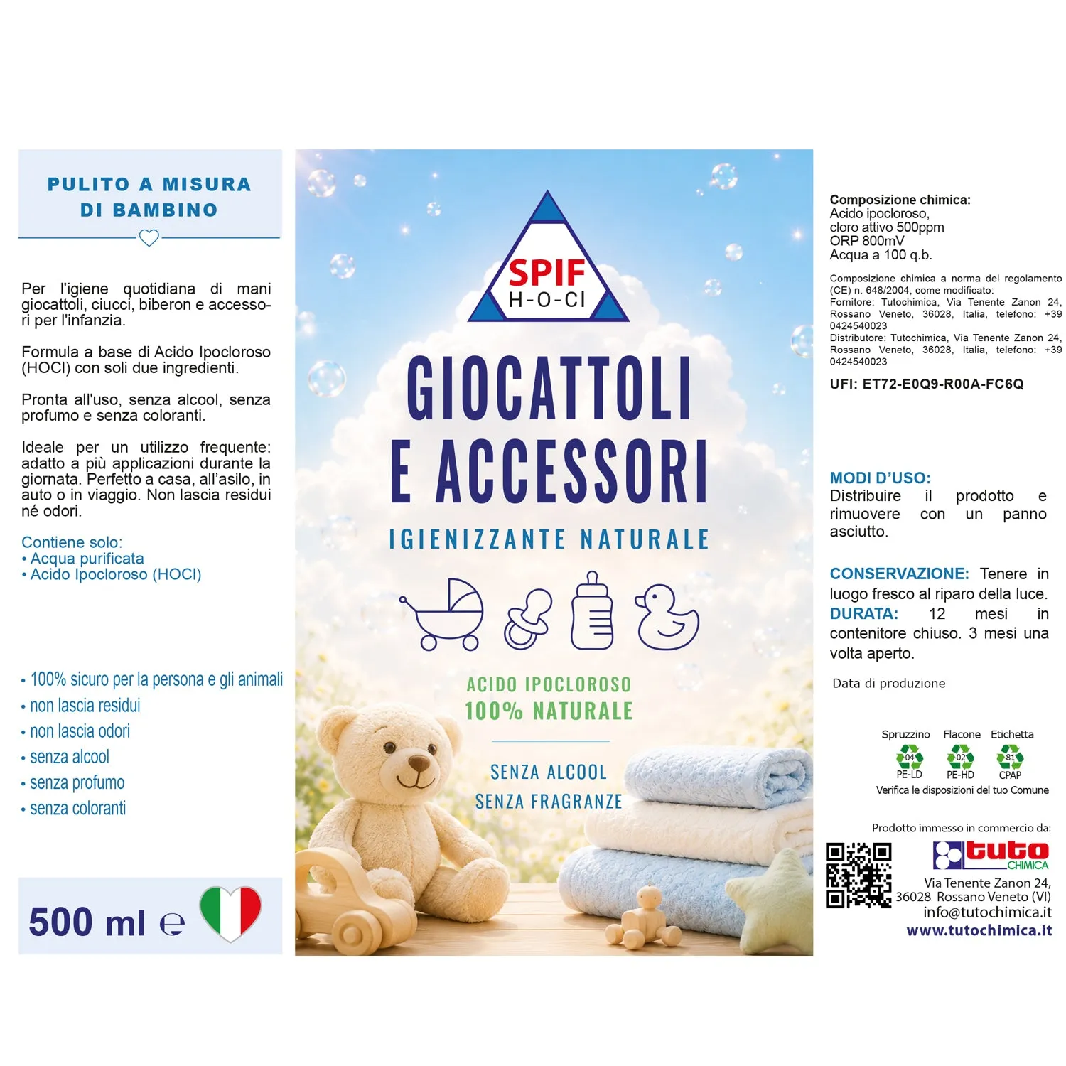 Tuto Chimica Spif HOCl Giocattoli Igienizzante 500ml senza profumo