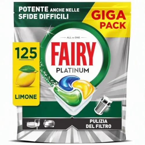 Fairy Platinum Tutto in Uno pastiglie lavastoviglie 125 limone
