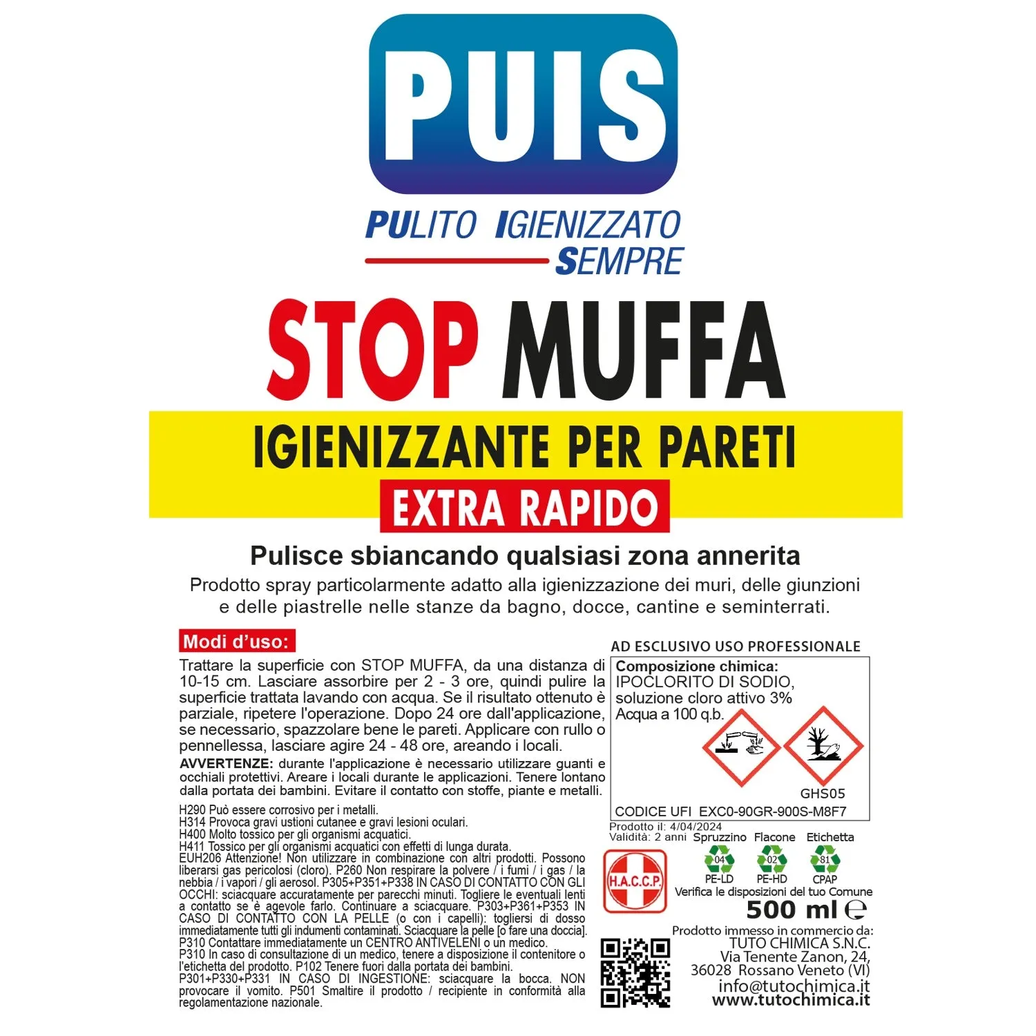 Puis Stop Muffa spray pareti 500 ml al cloro attivo