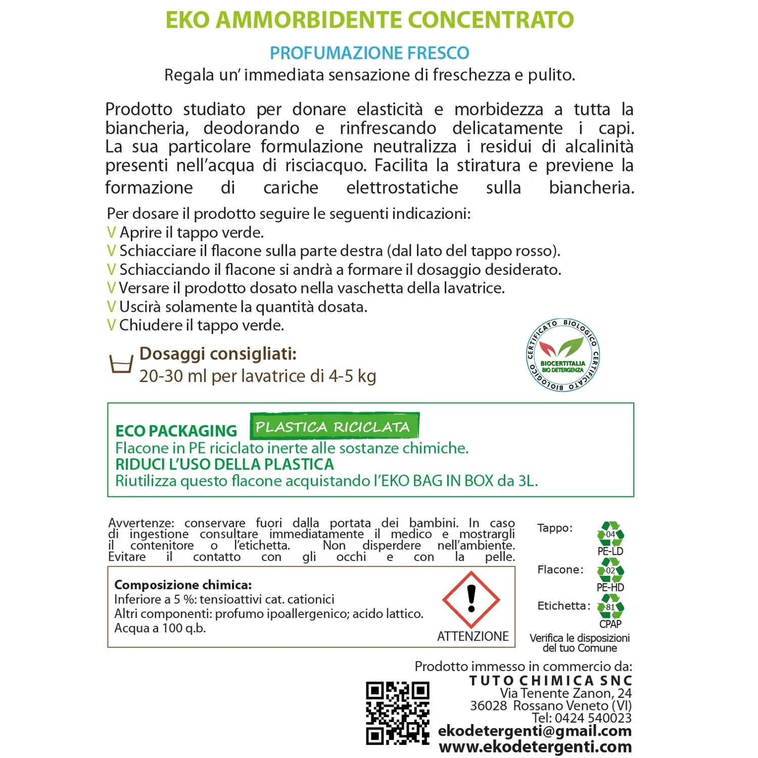 Tuto Chimica Eko Bag in Box Kit ammorbidente ecologico 3L