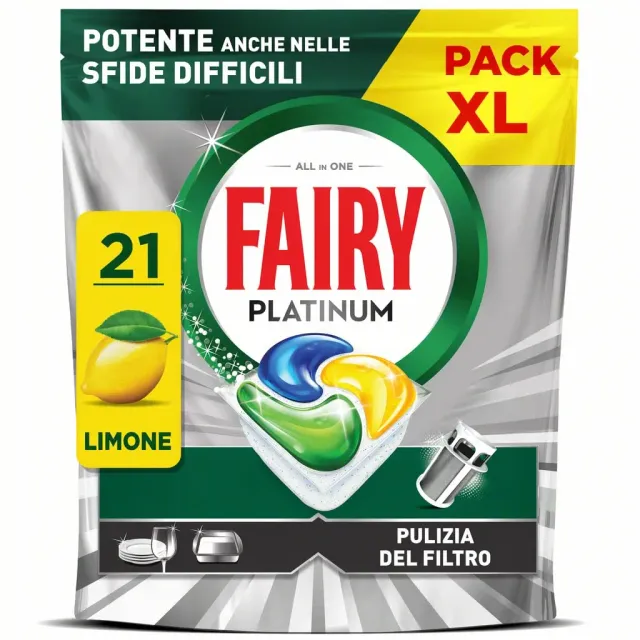 Fairy Platinum Tutto in Uno pastiglie lavastoviglie 21 pz limone