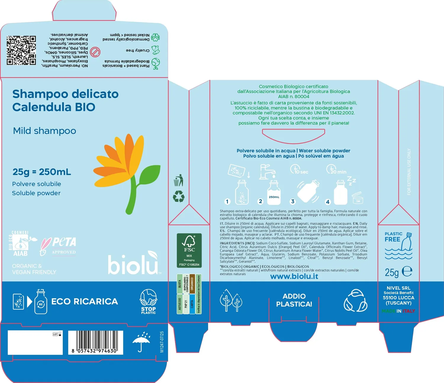 Biolù Shampoo Polvere Solubile calendula 25g bio