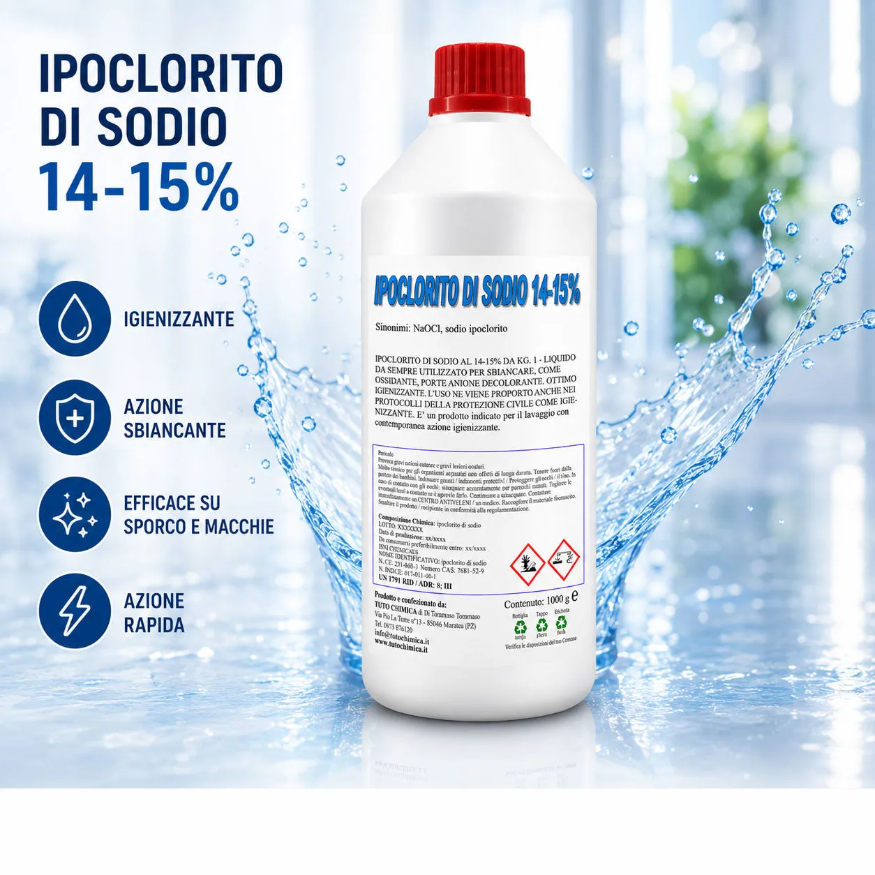 Tuto Chimica Ipoclorito di Sodio 14/15% detergente igienizzante professionale