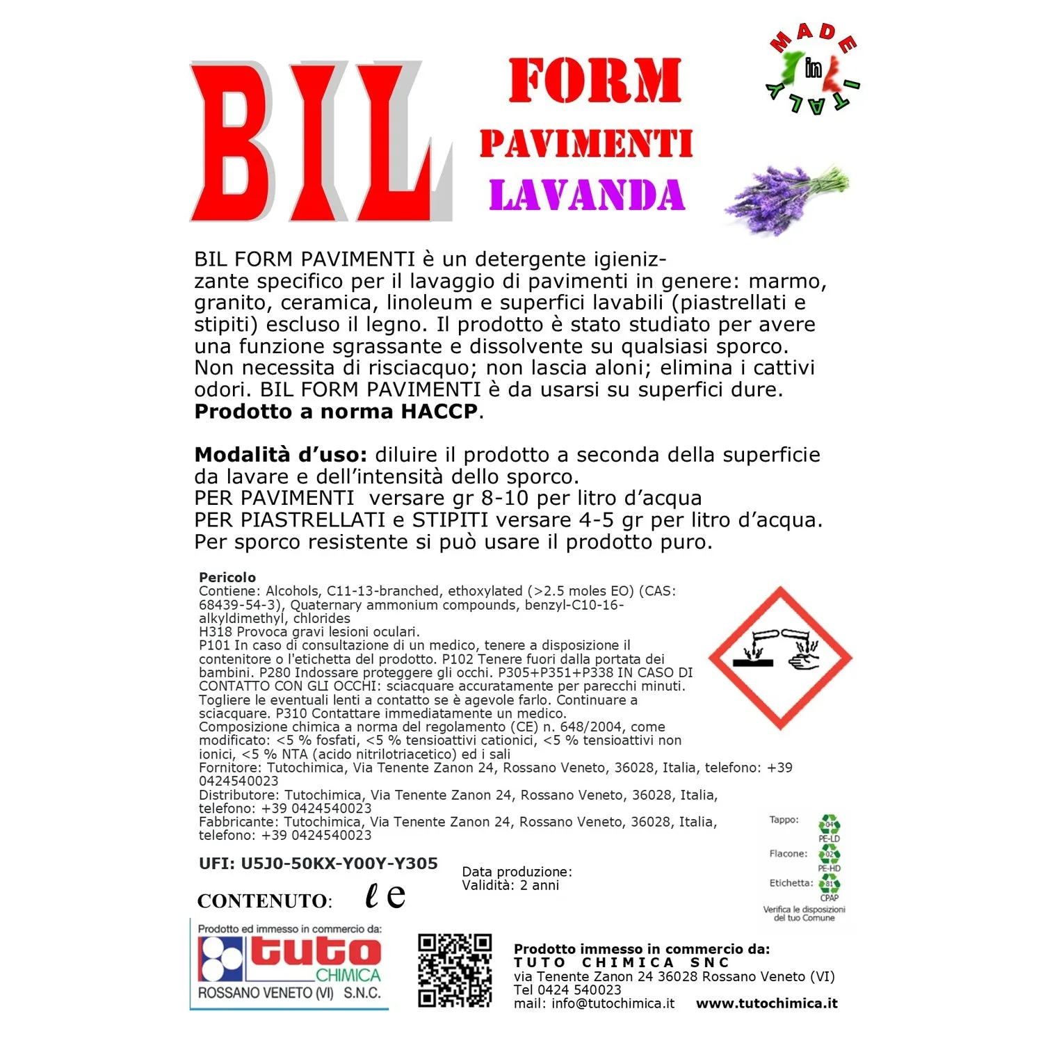 Tuto Chimica Bil Form detergente pavimenti 1L lavanda igienizzante