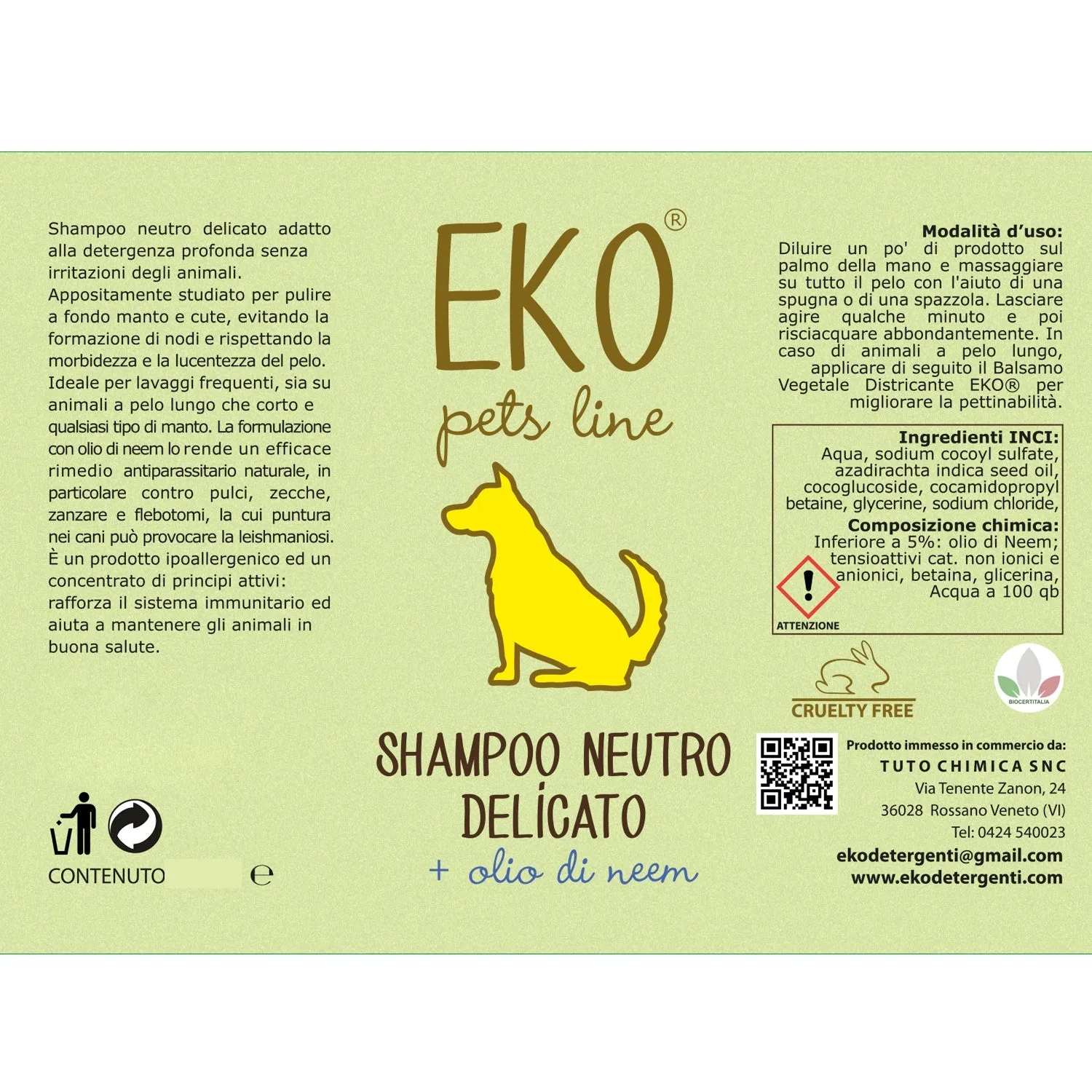 Tuto Chimica Eko Pets Shampoo Cane 220ml Neem Delicato