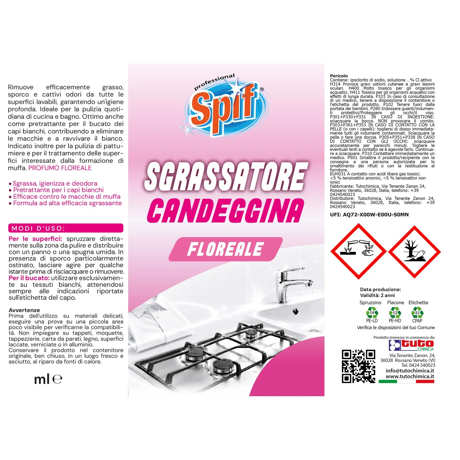 Tuto Chimica Spif Sgrassatore Candeggina spray Marsiglia 500ml igienizzante