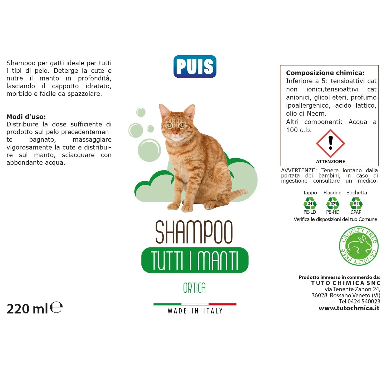 Tuto Chimica Puis shampoo gatti 220 ml ortica