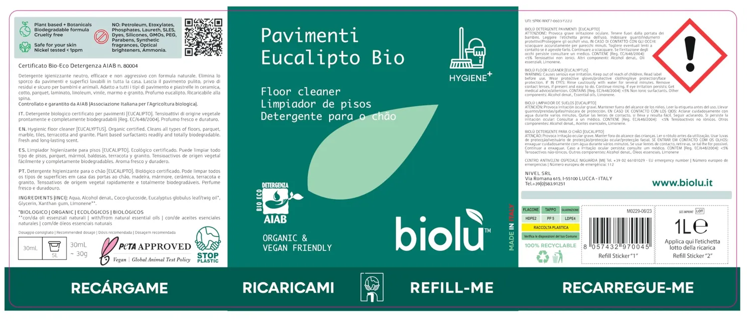 Biolù Pavimenti Detergente Concentrato 1L Naturale