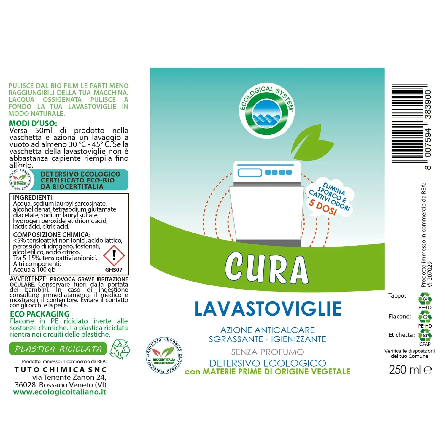Tuto Chimica Ecological System cura lavastoviglie 250 ml