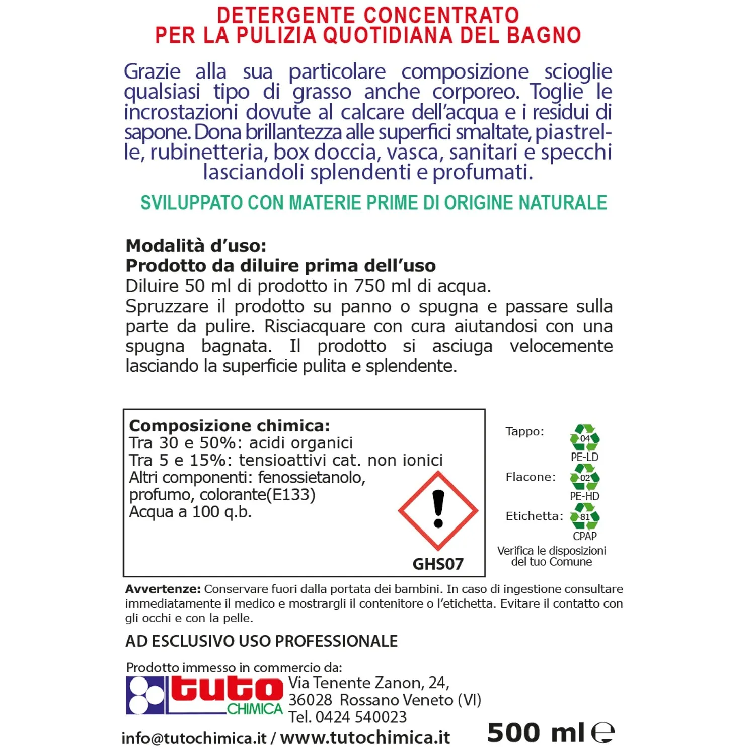 Tuto Chimica Tuto Bagno Viola concentrato 500 ml anticalcare