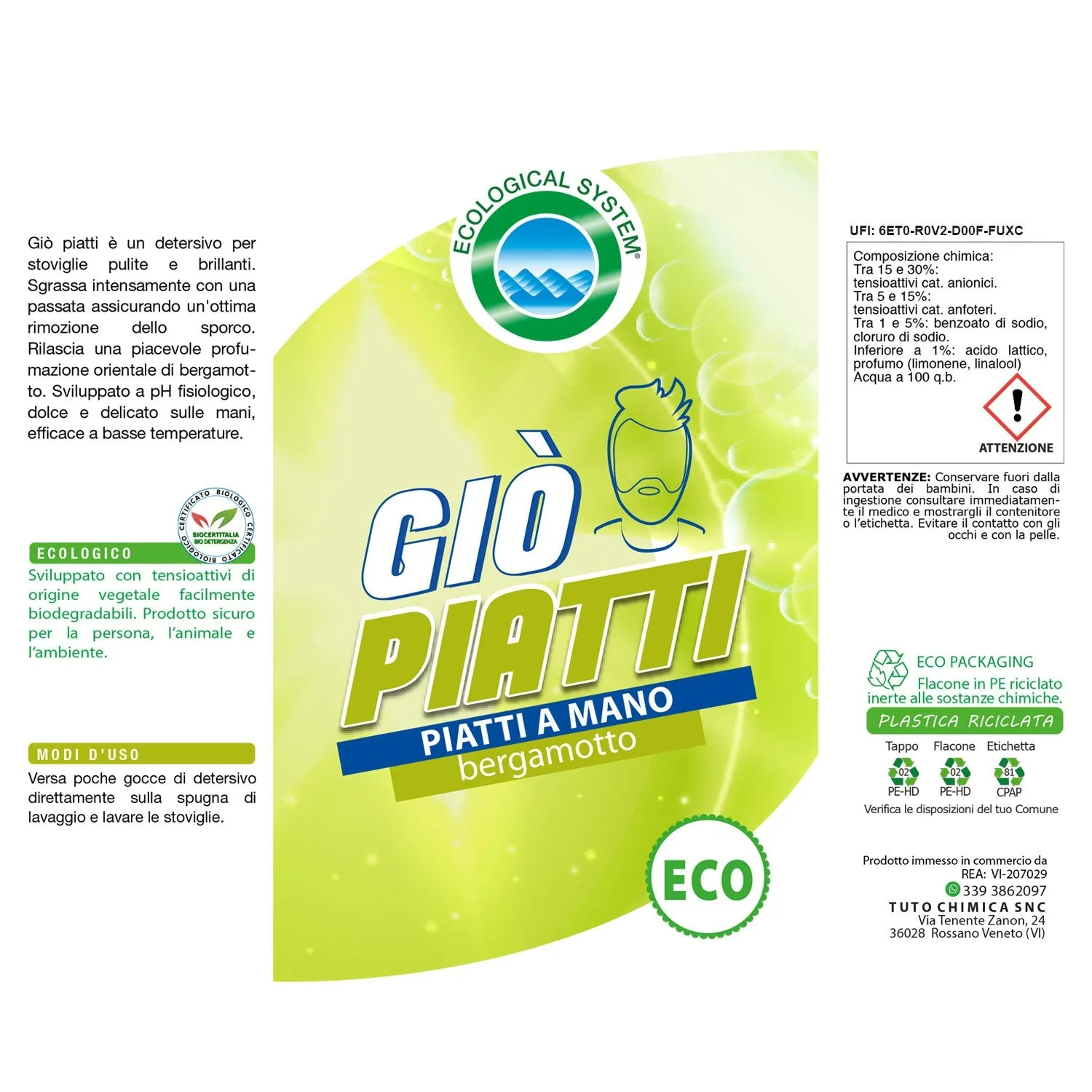 Tuto Chimica Giò detersivo piatti 500ml bergamotto mani delicate