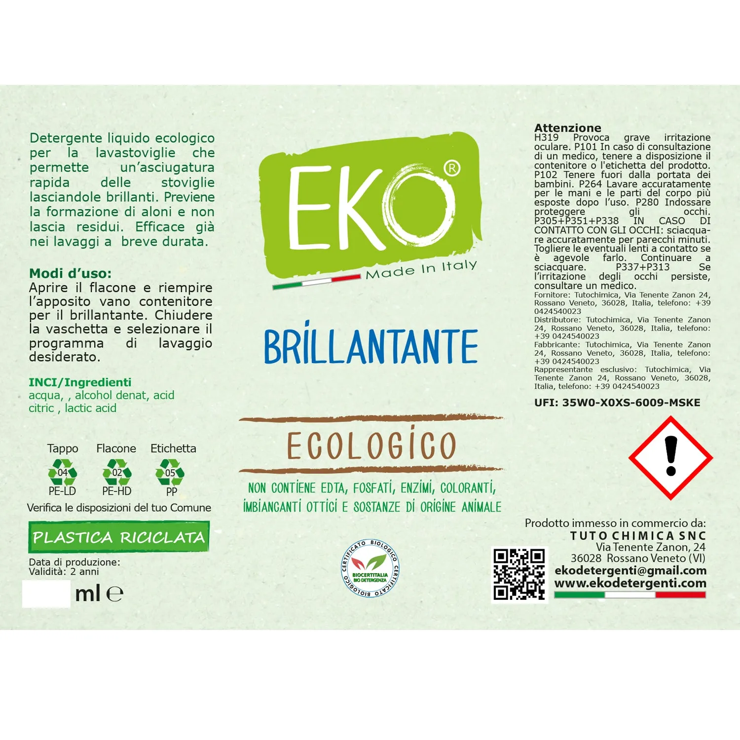 Tuto Chimica Eko brillantante lavastoviglie 250 ML eco