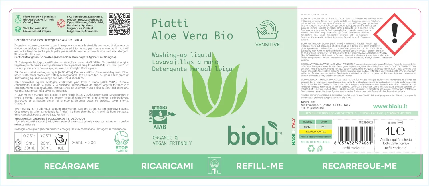 Biolù Aloe Detersivo Piatti 1 L Sgrassante