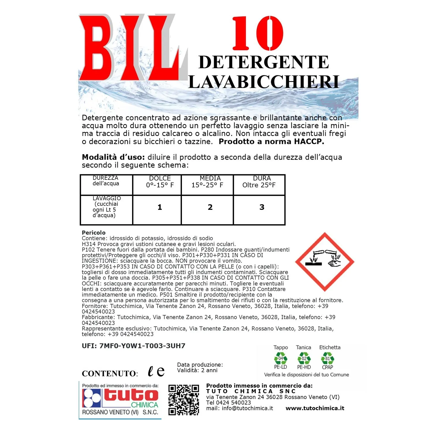 Tuto Chimica Bil 10 detergente lavabicchieri 5 kg anti-aloni