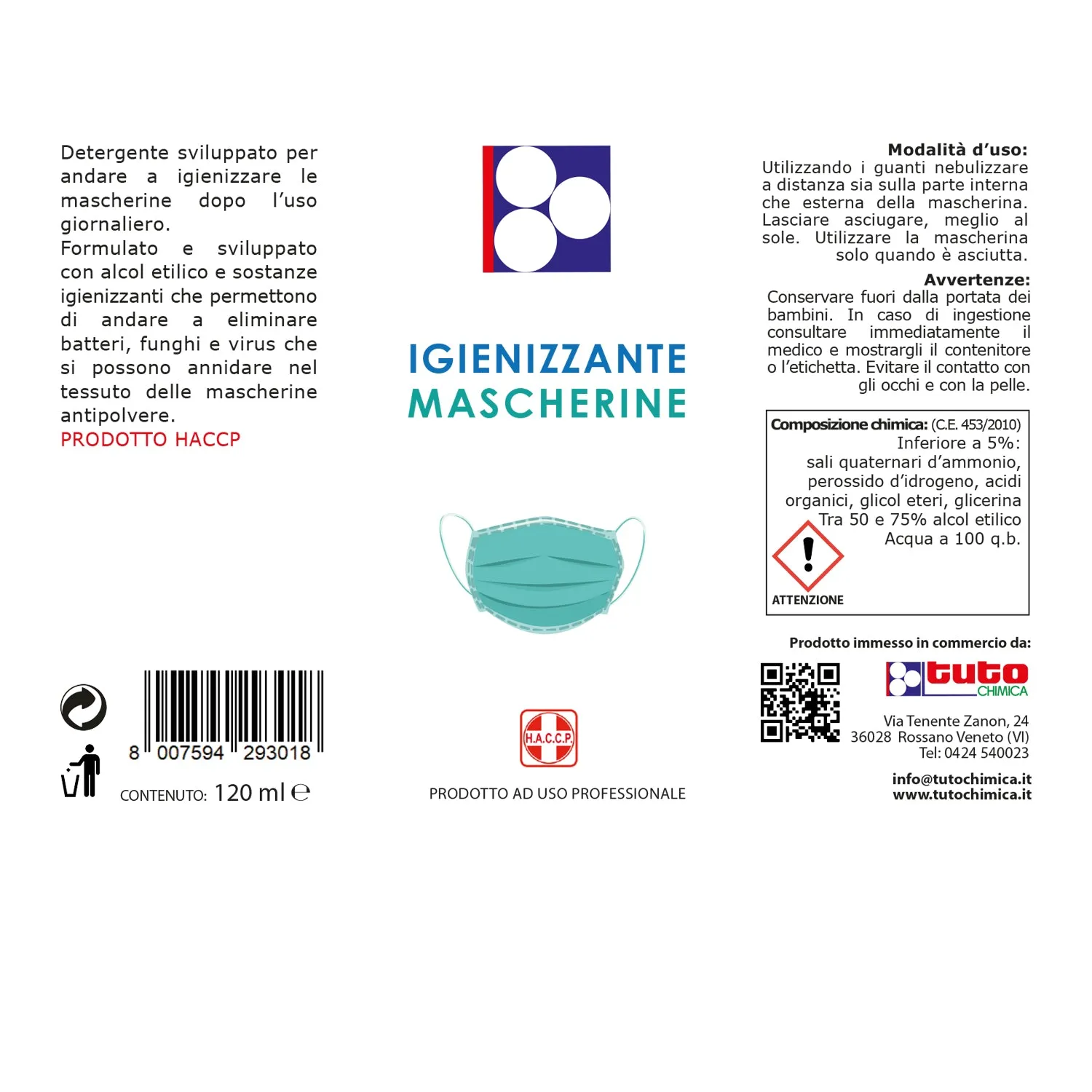 Tuto Chimica Mascherine Igienizzante Spray 120ml tascabile