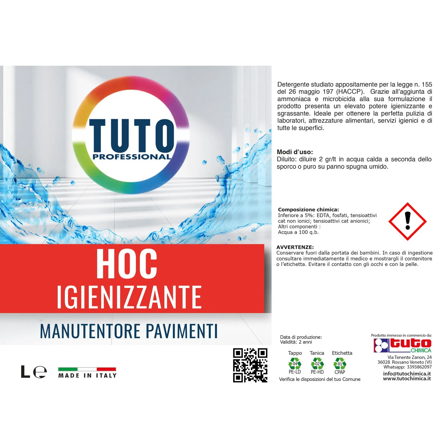 Tuto Chimica Tuto Hoc detergente igienizzante 1 l sgrassante HACCP