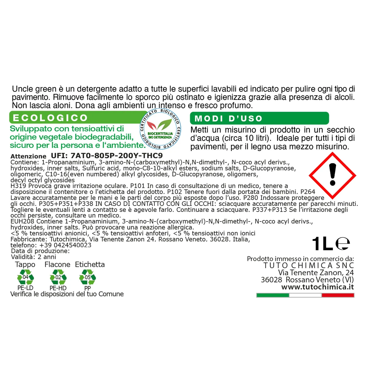 Tuto Chimica Uncle Green detersivo pavimenti 1 L ortica