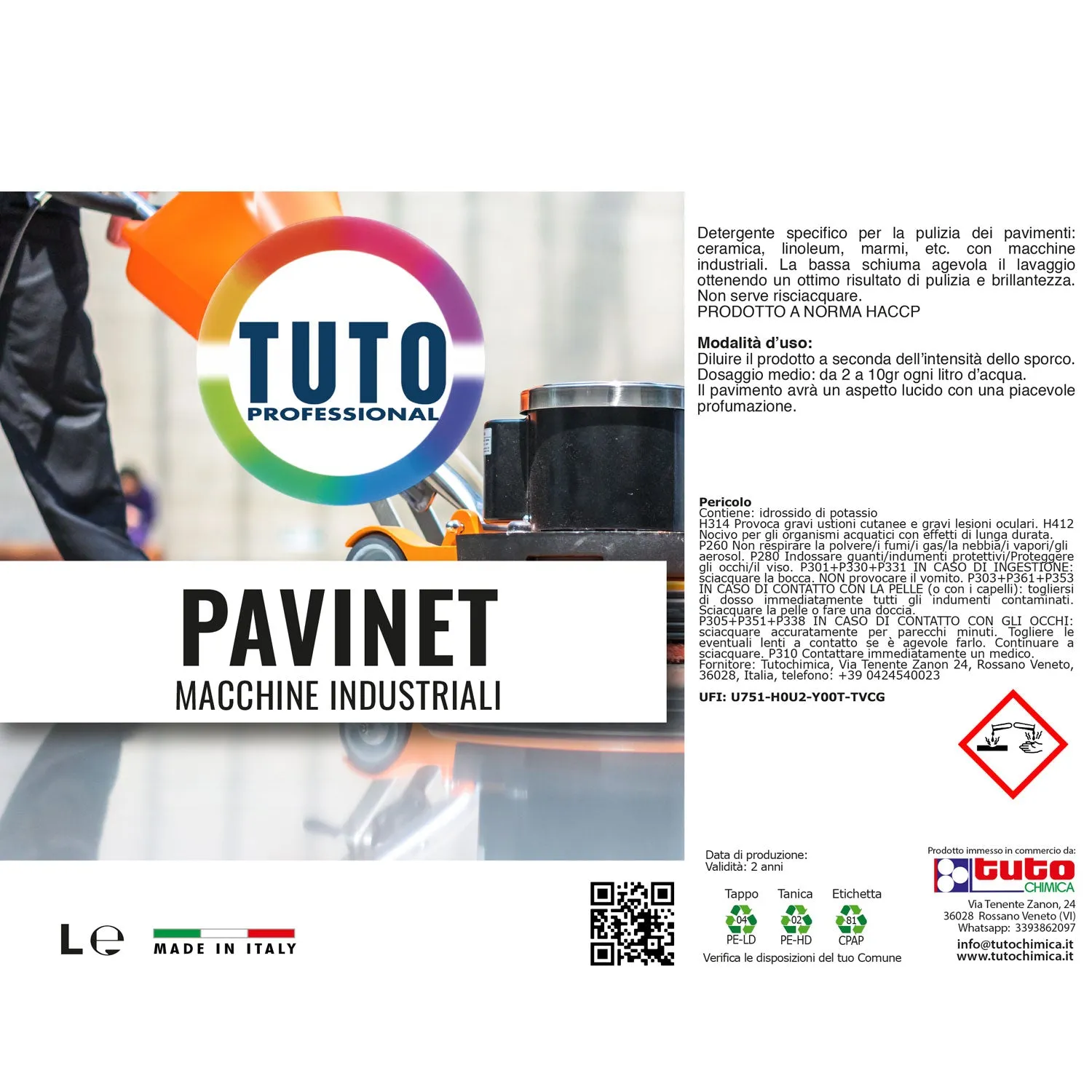 Tuto Chimica Pavinet detergente lavapavimenti 5L bassa schiuma