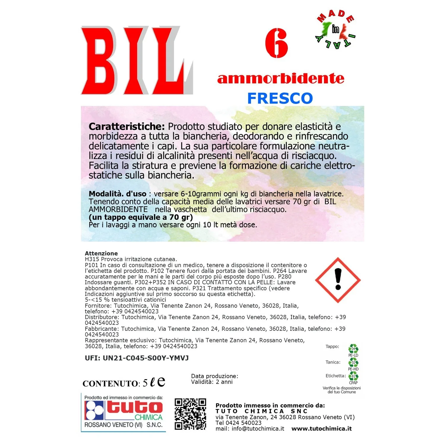 Bil 6 ammorbidente bucato lavatrice 5kg morbidezza