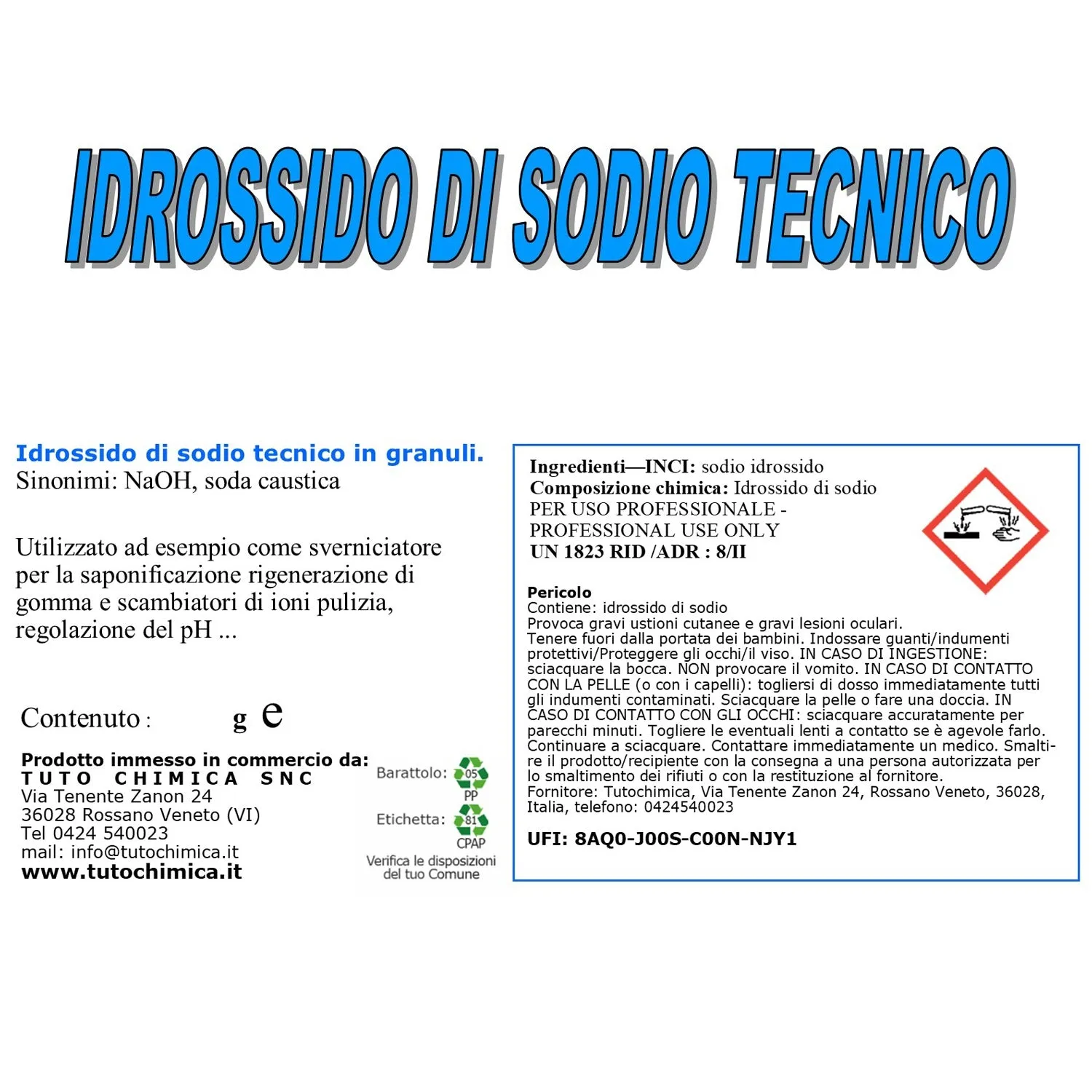 Tuto Chimica Idrossido di sodio soda caustica 400 g pura